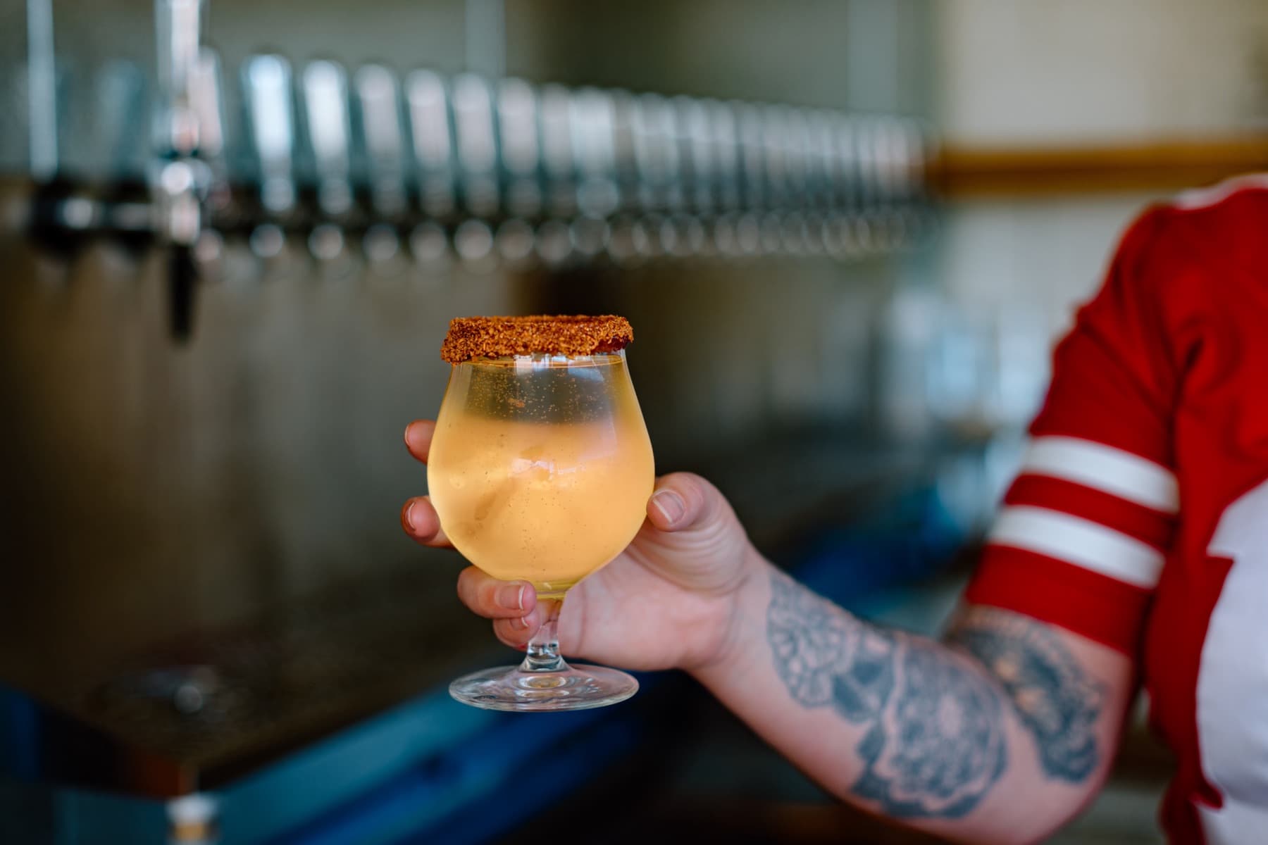 A chili-rim cocktail at the taps